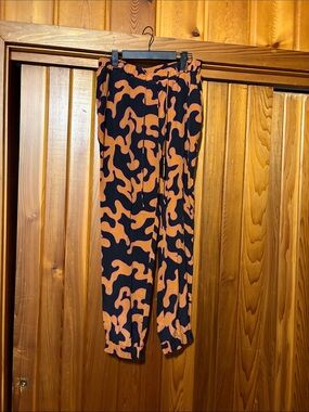 Diane Von Furstenberg Black & Orange Abstract Print Joggers. Silk! Size M